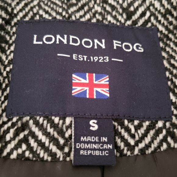 London Fog Women's Black & White Herringbone Wool Blend Coat Size S - Picture 3 of 13